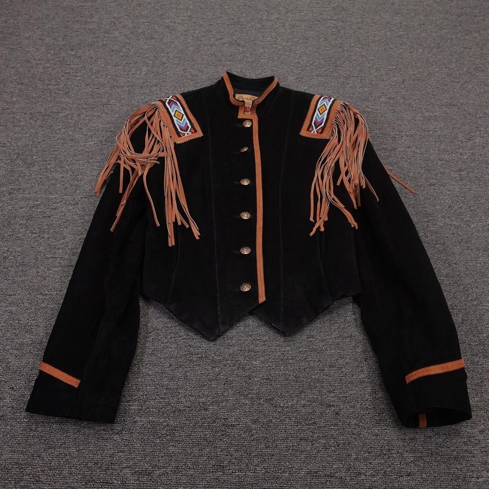 Vintage Frontier Collection Jacket Womens Medium Suede Fringe Beaded Western